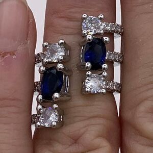 New, no tags.  Sapphire/ diamond 3 stack ring, adjustable size, solid sterling
